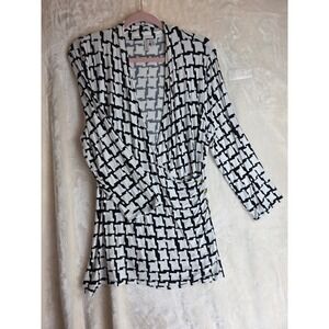 Madison Black White Geometric Print‎ Wrap Style Dress Women's XL